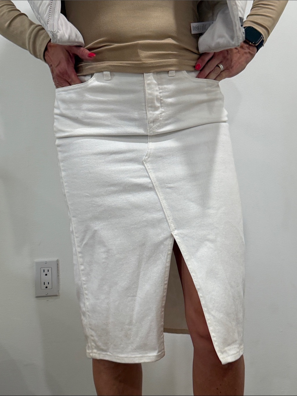 J. Crew White Midi Pencil Skirt with Front Slit